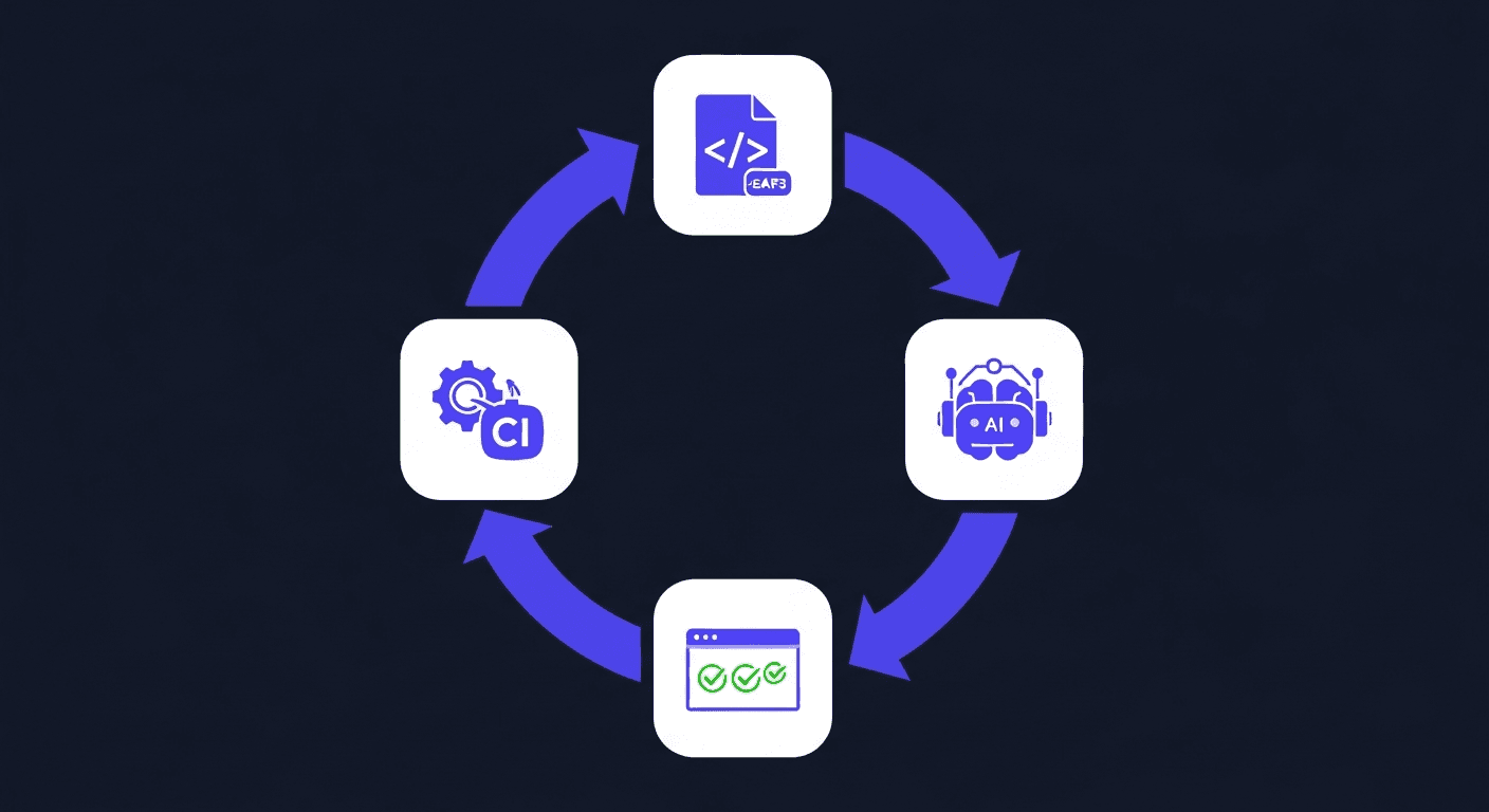 AI agent autonomously running a full QA loop — generating tests, executing in browser, healing broken steps