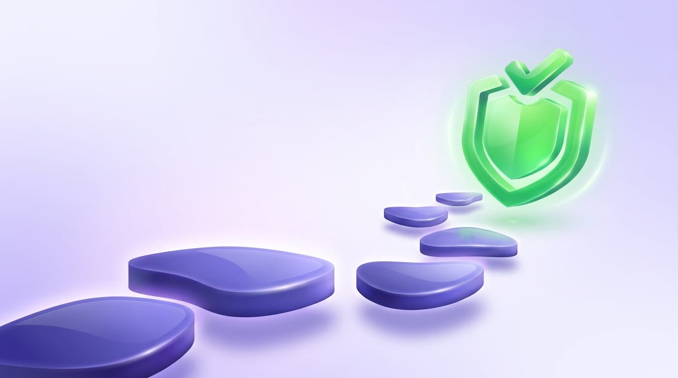 Illustrated Shiplight blog cover: a glossy onboarding path of stepping stones leading up to a bright green productive verified state.