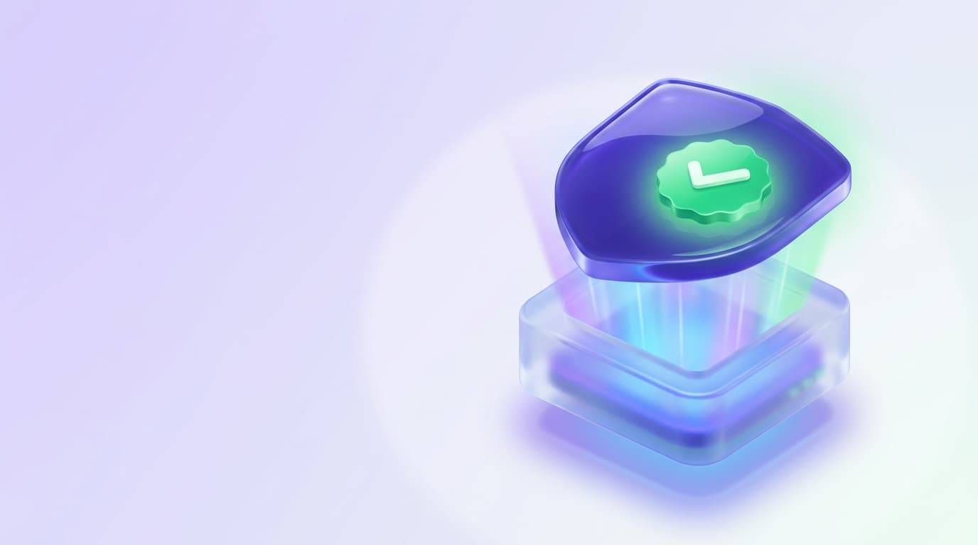 Illustrated Shiplight blog cover: a glossy indigo Shiplight panel and a translucent browser-engine block working together, connected by soft light beams, with a bright green verified checkmark badge glowing between them.