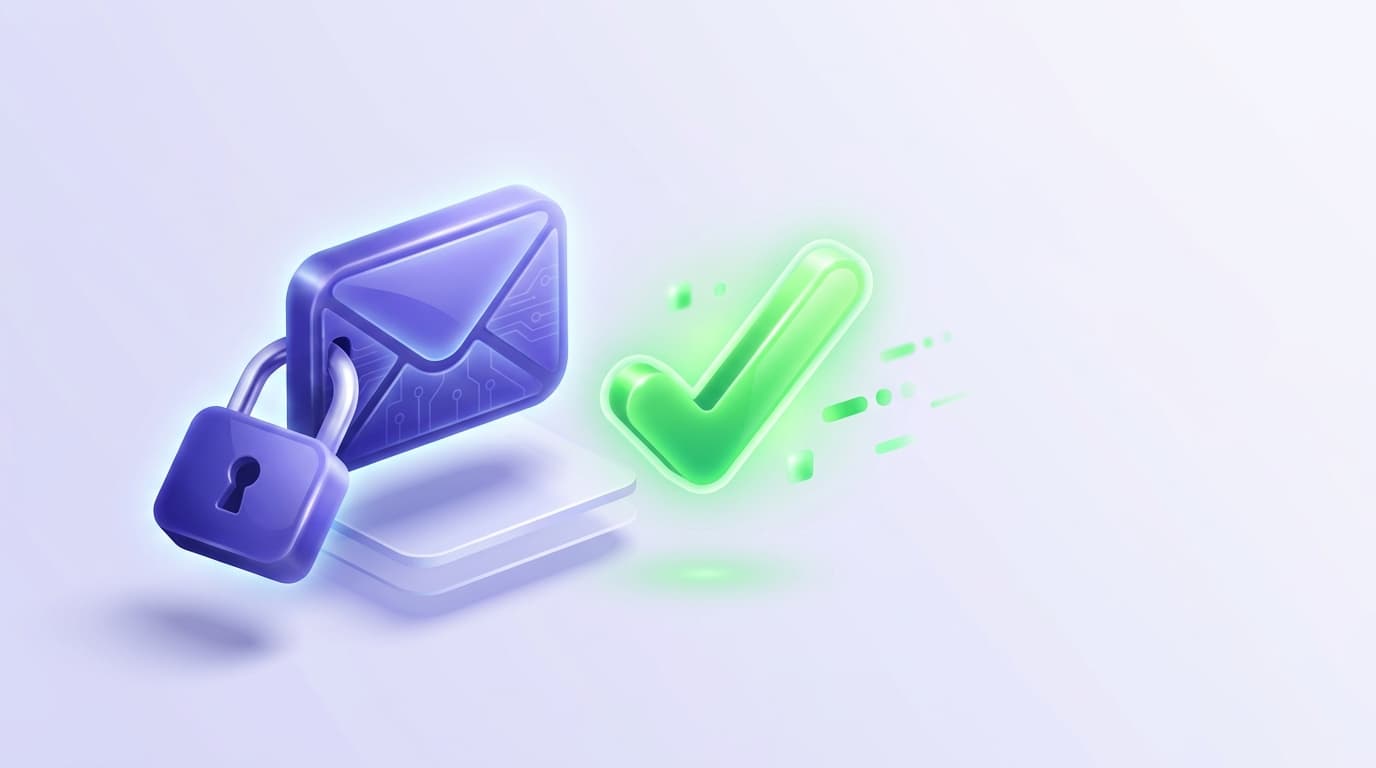 Illustrated Shiplight blog cover: a glossy padlock and email envelope being reliably tested and confirmed with a bright green checkmark.