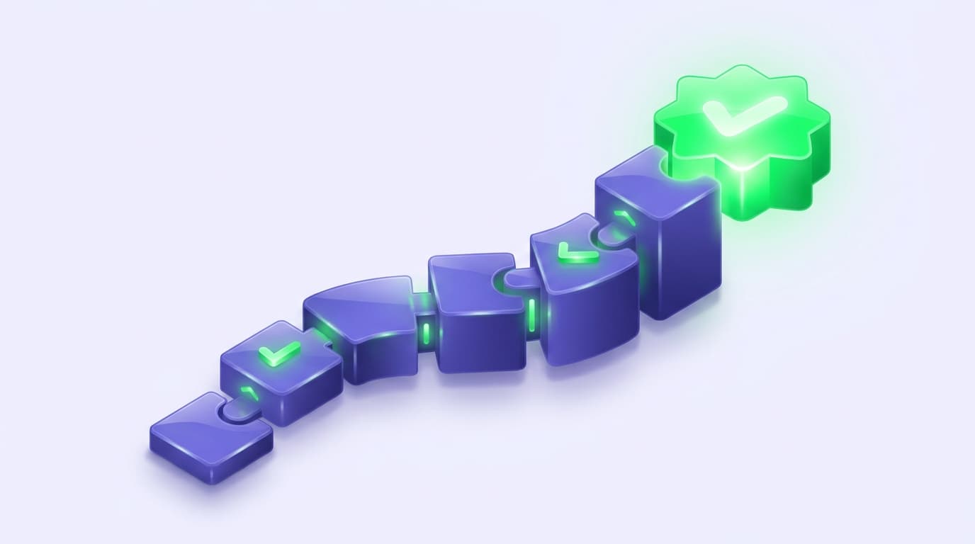 Illustrated Shiplight blog cover: a glossy 30-day roadmap timeline of stepping blocks building up to a fully green verified end-to-end test suite.