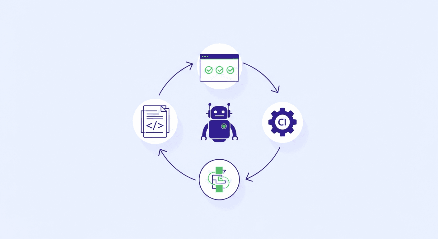 Agent-first testing loop — AI coding agent writes code, verifies in browser, saves as CI test