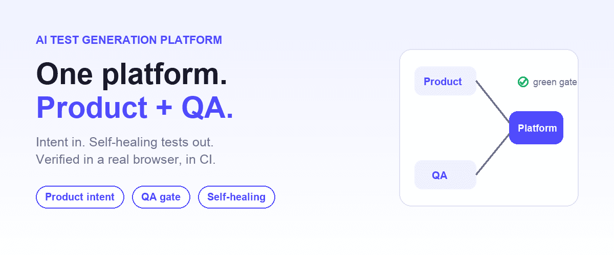 Product manager and QA engineer working on one shared AI test generation platform that turns product specs into self-healing automated tests