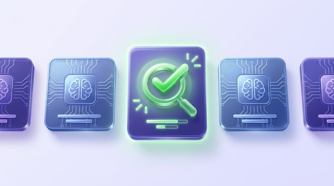 Illustrated Shiplight blog cover: a glossy lineup of abstract AI testing tool cards with one highlighted as the best pick with a green checkmark.