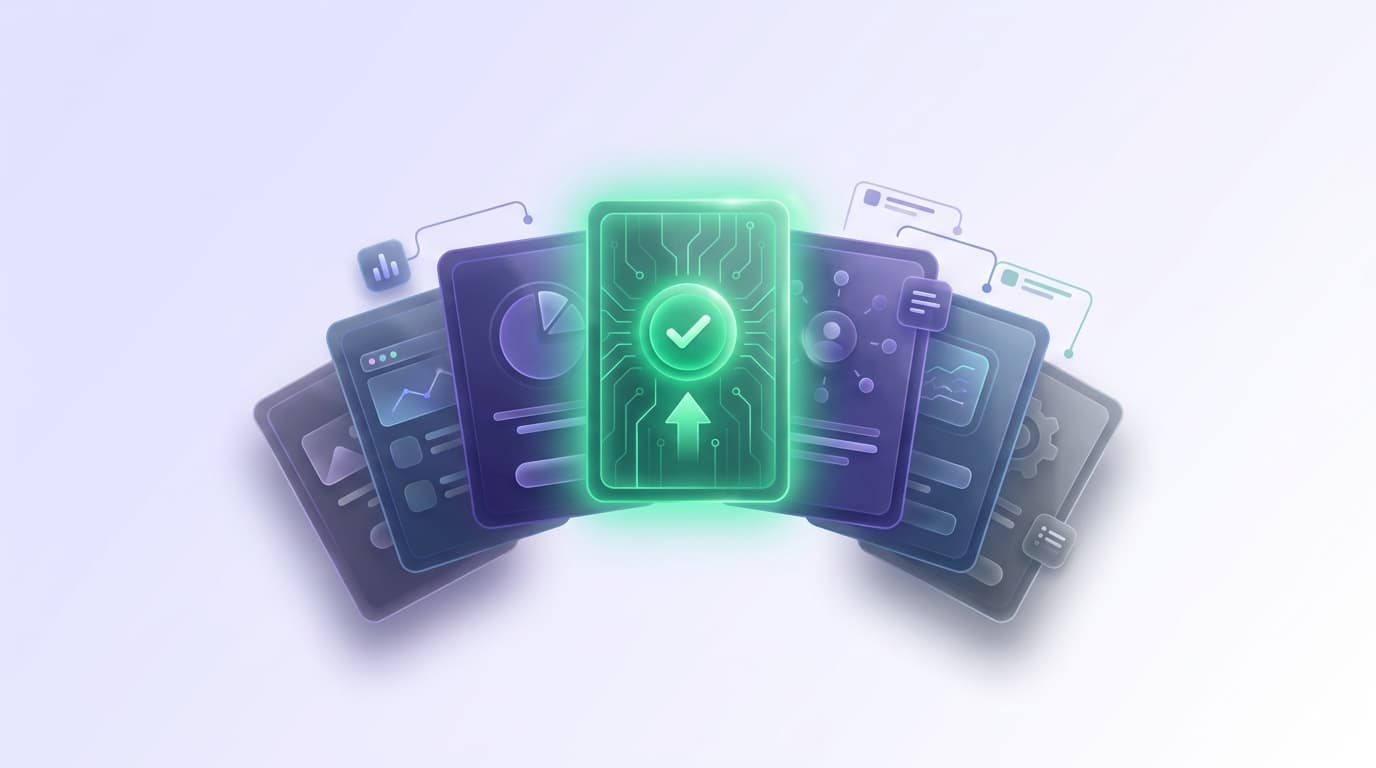 Illustrated Shiplight blog cover: a glossy fan of alternative testing-tool option cards with one glowing green as the best-fit alternative.