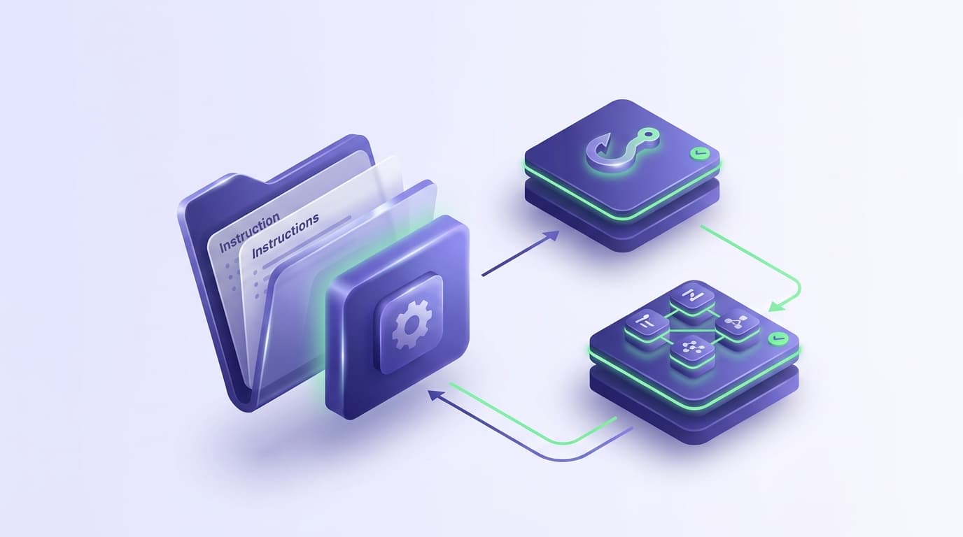Illustrated Shiplight blog cover: a glossy folder of instruction cards being loaded on demand into an agent, beside distinct hook and subagent layers.