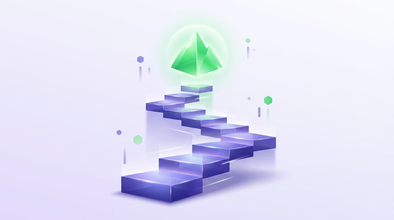 Illustrated Shiplight blog cover: a glossy ascending staircase of test-coverage steps rising toward a bright green verified summit.