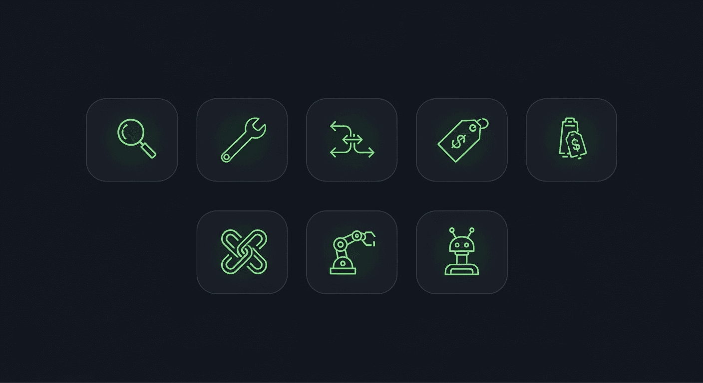 AI tool evaluation scorecard showing 7 dimensions: test quality, maintenance, CI/CD, pricing, vendor lock-in, self-healing, agent support