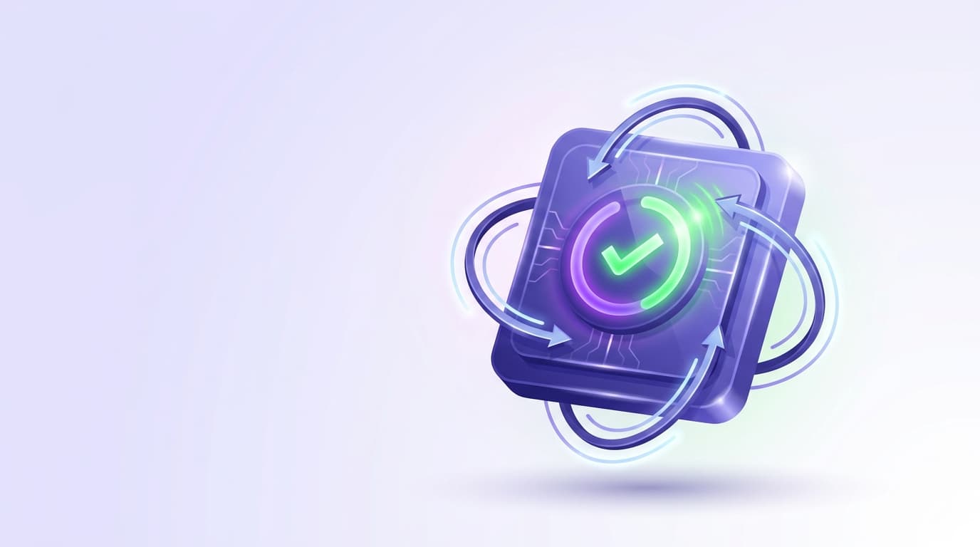 Illustrated Shiplight blog cover: a glossy selector locator shown as a cache chip that refreshes itself, ending in a bright green healed state.