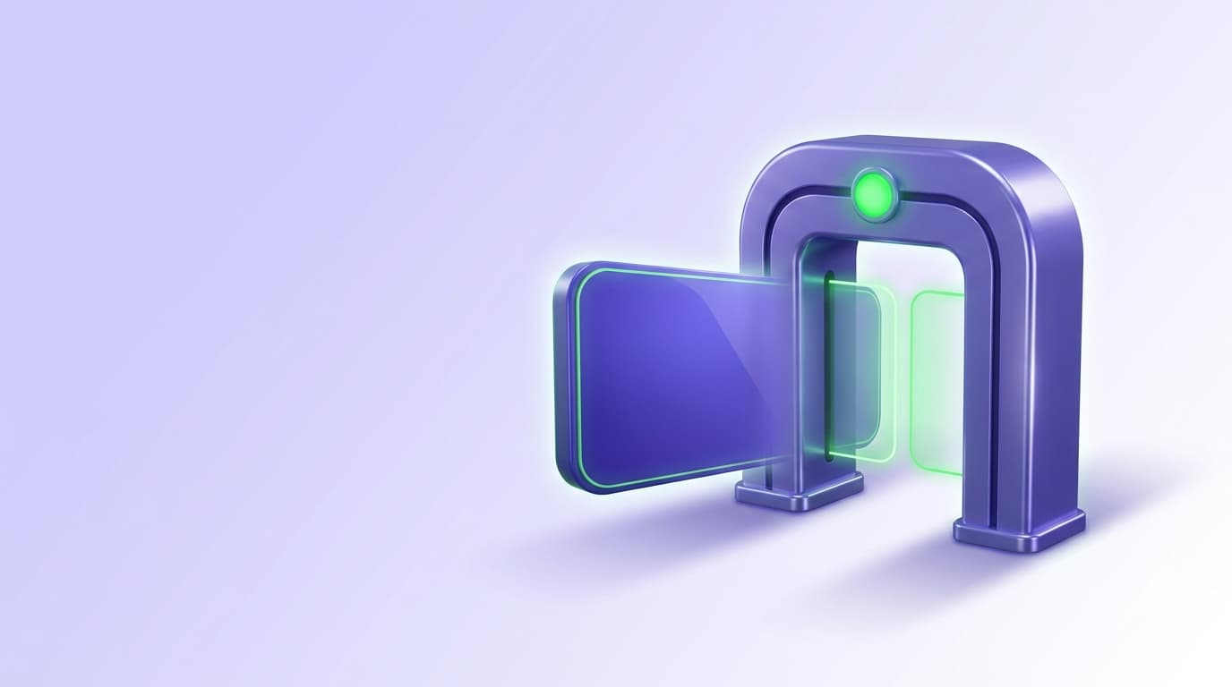 Illustrated Shiplight blog cover: a glossy plain-language sentence card transforming into a release gate checkpoint with a bright green pass light.
