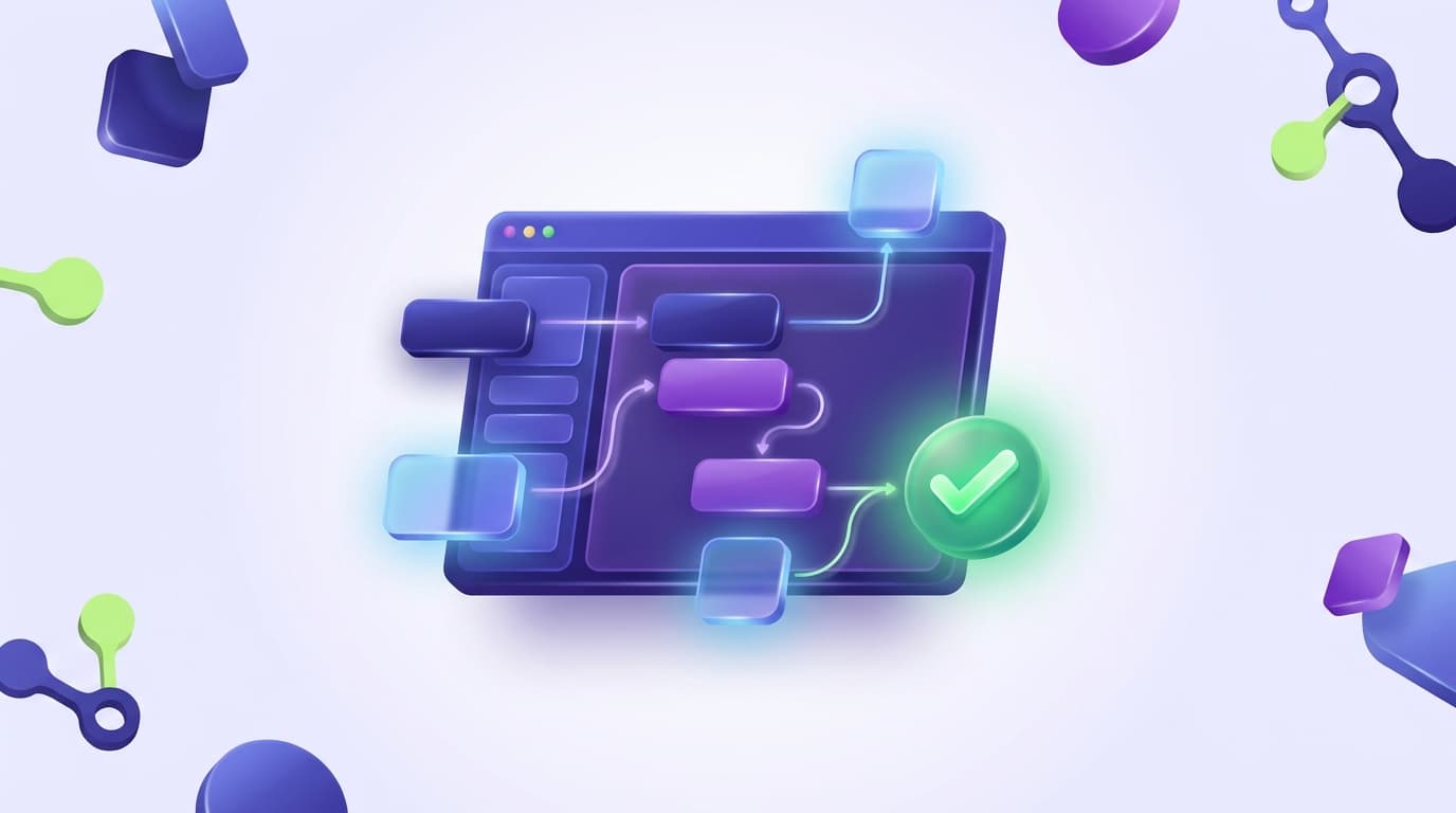 Illustrated Shiplight blog cover: a glossy no-code visual test-builder interface presented as an alternative, with drag-and-drop blocks and a green checkmark.