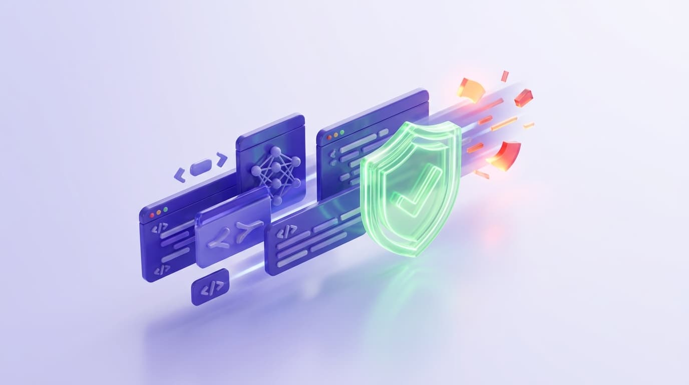 Illustrated Shiplight blog cover: a glossy fast AI coding scene kept safe by a bright green QA shield moving at the same speed.