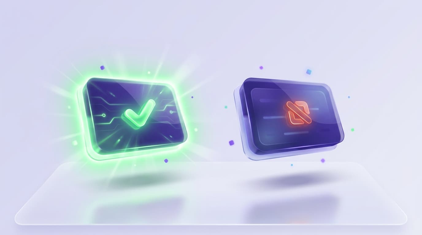 Illustrated Shiplight blog cover: a glossy head-to-head comparison of two abstract testing-tool cards with the left one glowing bright green as the stronger fit.