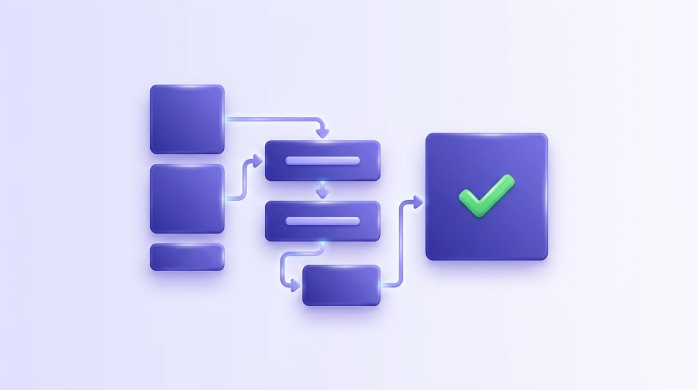 Illustrated Shiplight blog cover: a glossy no-code visual test builder with drag-and-drop blocks assembling into a test with a bright green checkmark.