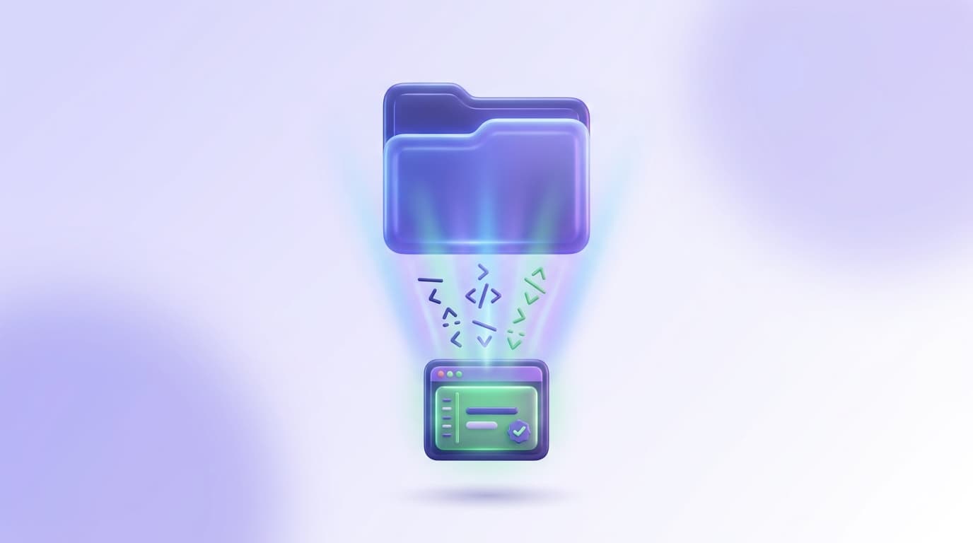 Illustrated Shiplight blog cover: a single glowing glossy specification document elevated as the source of truth, with lines of code and a small app window being generated from it by light beams.
