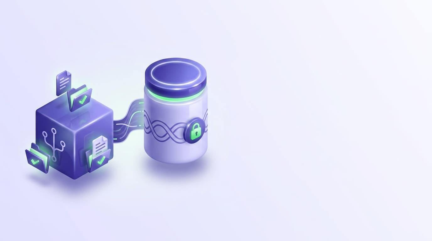 Illustrated Shiplight blog cover: a glossy git repository block holding readable test files that branch alongside code, beside a sealed vendor database cylinder whose contents cannot be opened or diffed.